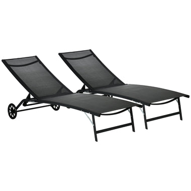 Outdoor and Garden-Patio Chaise Lounge Chair Set of 2, 2 Piece Outdoor Recliner with Wheels, 5 Level Adjustable Backrest for Garden, Deck & Poolside, Black - Outdoor Style Company