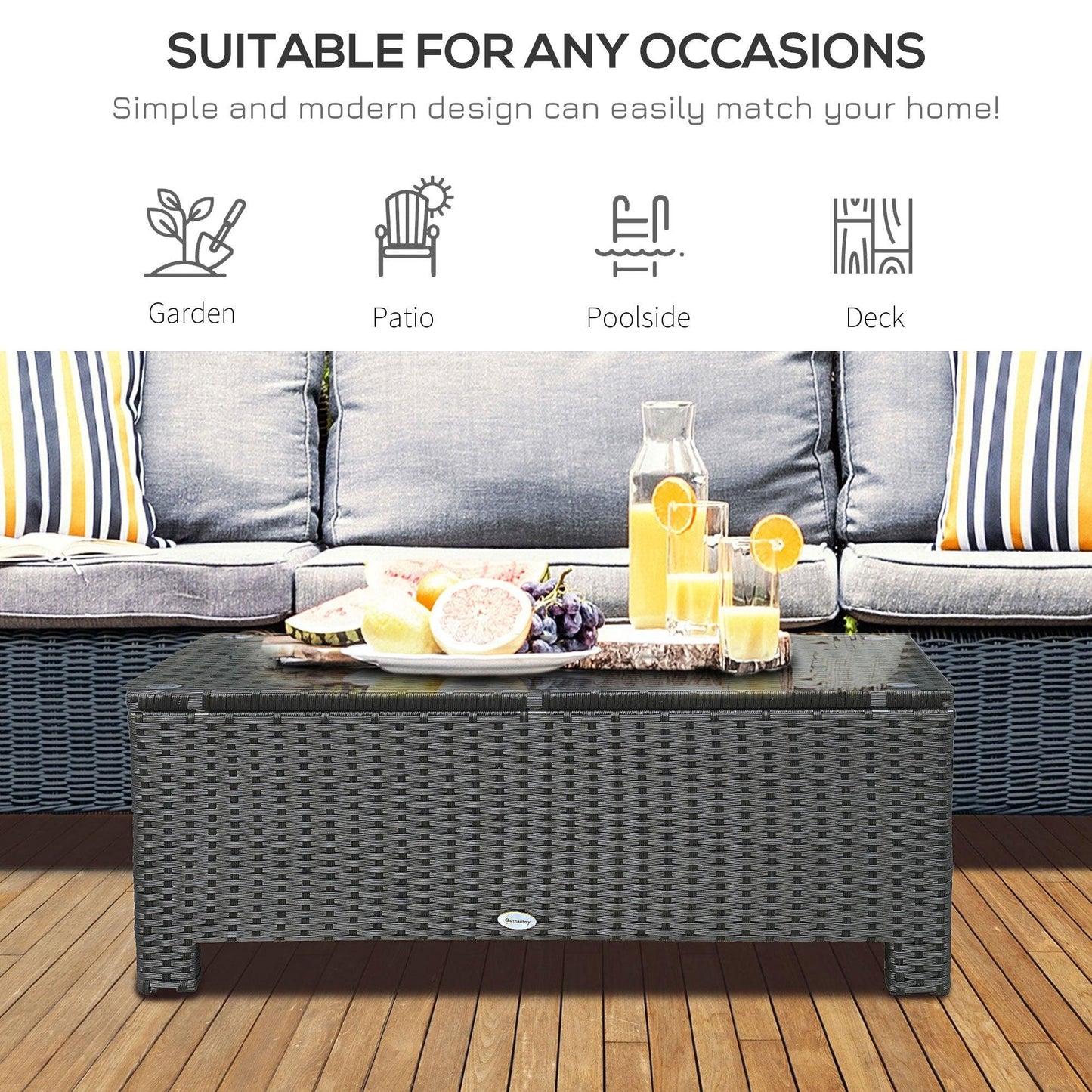 Outdoor and Garden-Patio Coffee Table, Large Side Table, Hand-Woven PE Rattan, Weather Resistant Wicker, Outdoor Furniture for Garden Black - Outdoor Style Company