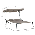 Outdoor and Garden-Patio Double Chaise Lounge Outdoor with Adjustable Canopy and Pillow, Wheeled Hammock Bed for Sun Room, Garden, Poolside, Brown - Outdoor Style Company