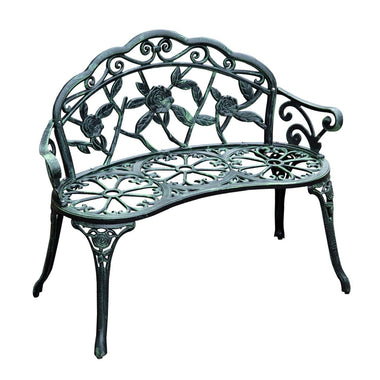 Outdoor and Garden-Patio Garden Bench Chair, Outdoor Loveseat with Floral Rose Style, Cast Aluminum Frame - Outdoor Style Company