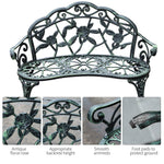 Outdoor and Garden-Patio Garden Bench Chair, Outdoor Loveseat with Floral Rose Style, Cast Aluminum Frame - Outdoor Style Company