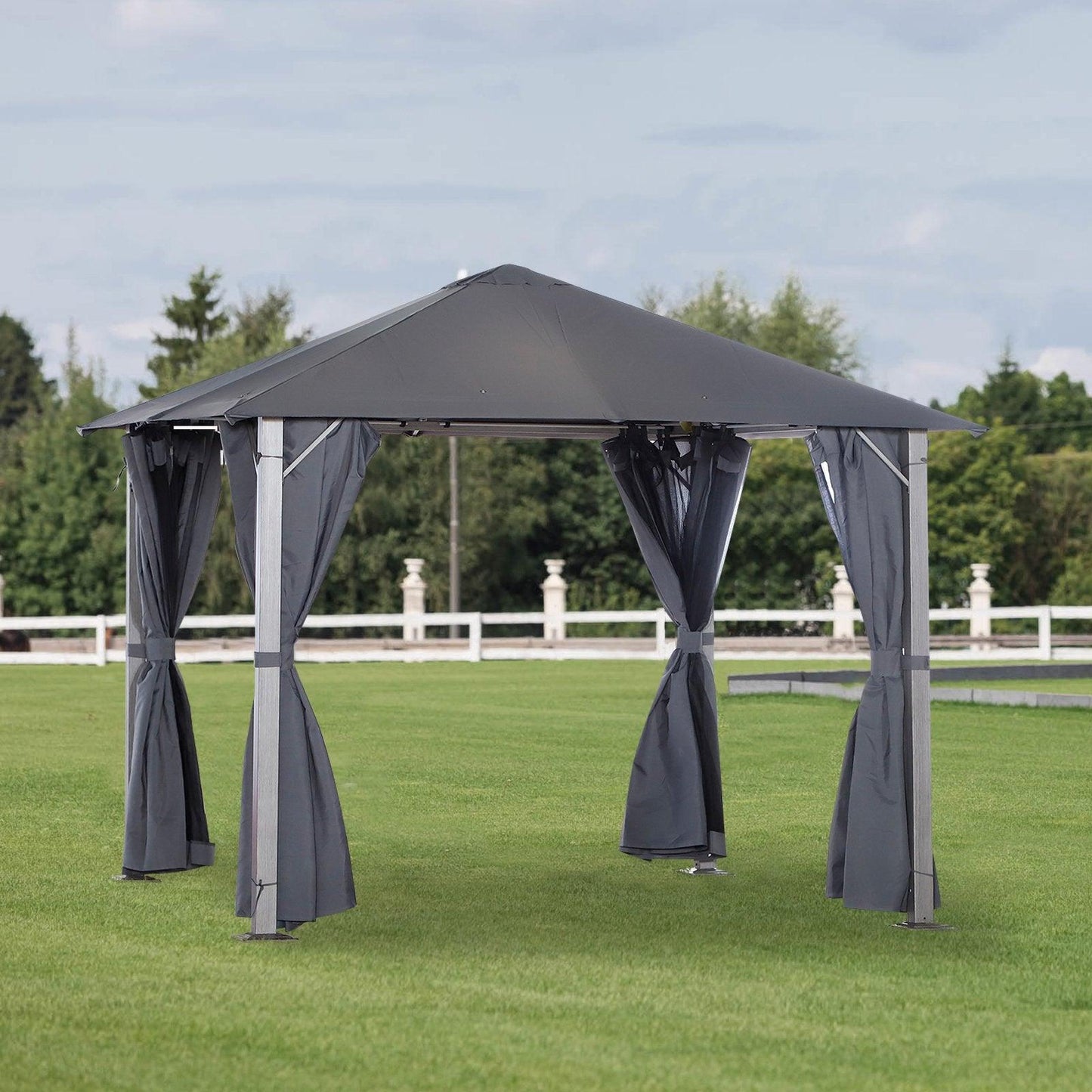 Outdoor and Garden-Patio Gazebo 10' x 10' Outdoor Soft Top Canopy Tent with Zippered Mesh Sidewalls, Privacy Curtains, Netting, Dark Grey - Outdoor Style Company