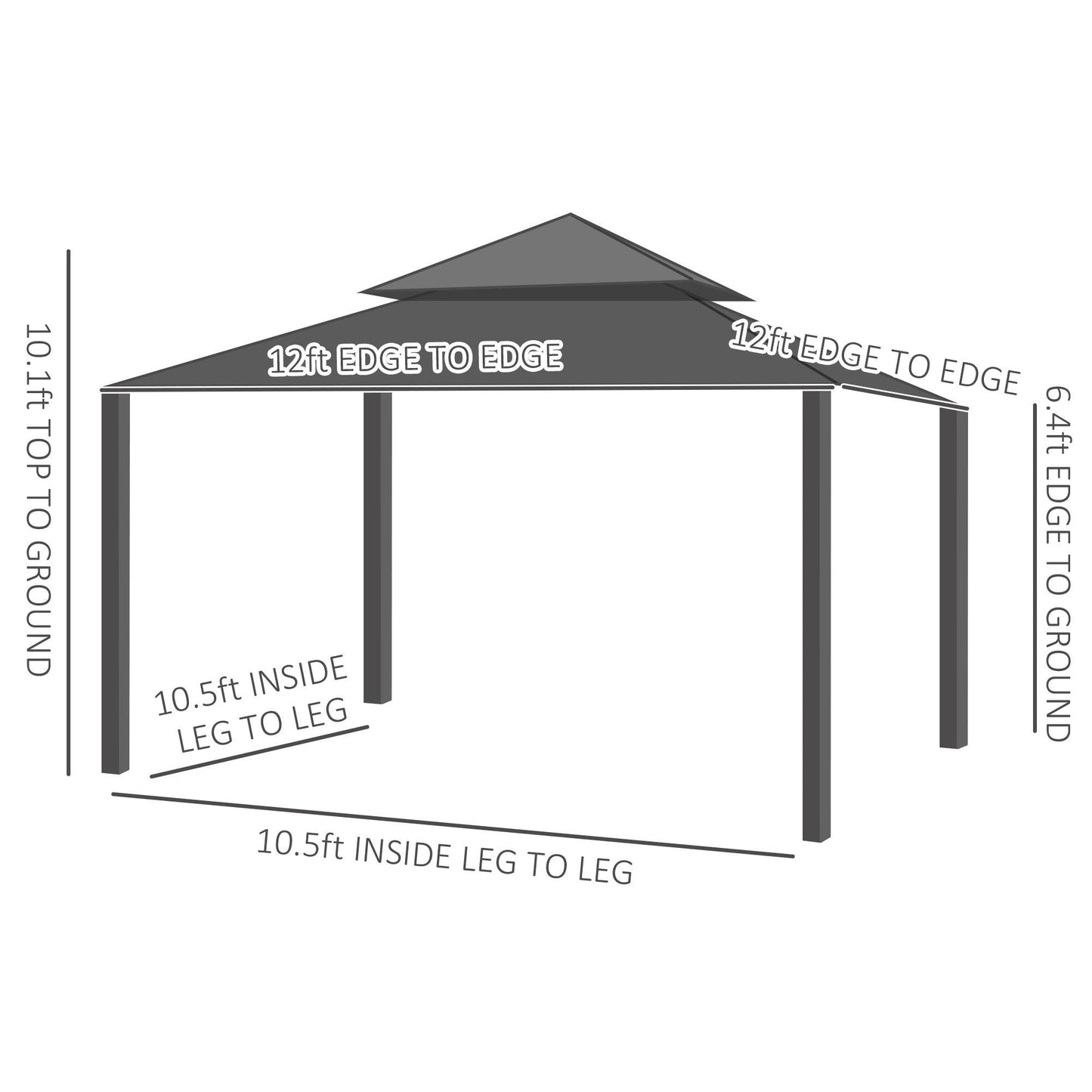 Outdoor and Garden-Patio Gazebo 12' x 12', Netting & Curtains, 2 Tier Vented Steel Roof, Hardtop, Rust Proof Aluminum Frame for Gardens, Lawns, Coffee - Outdoor Style Company