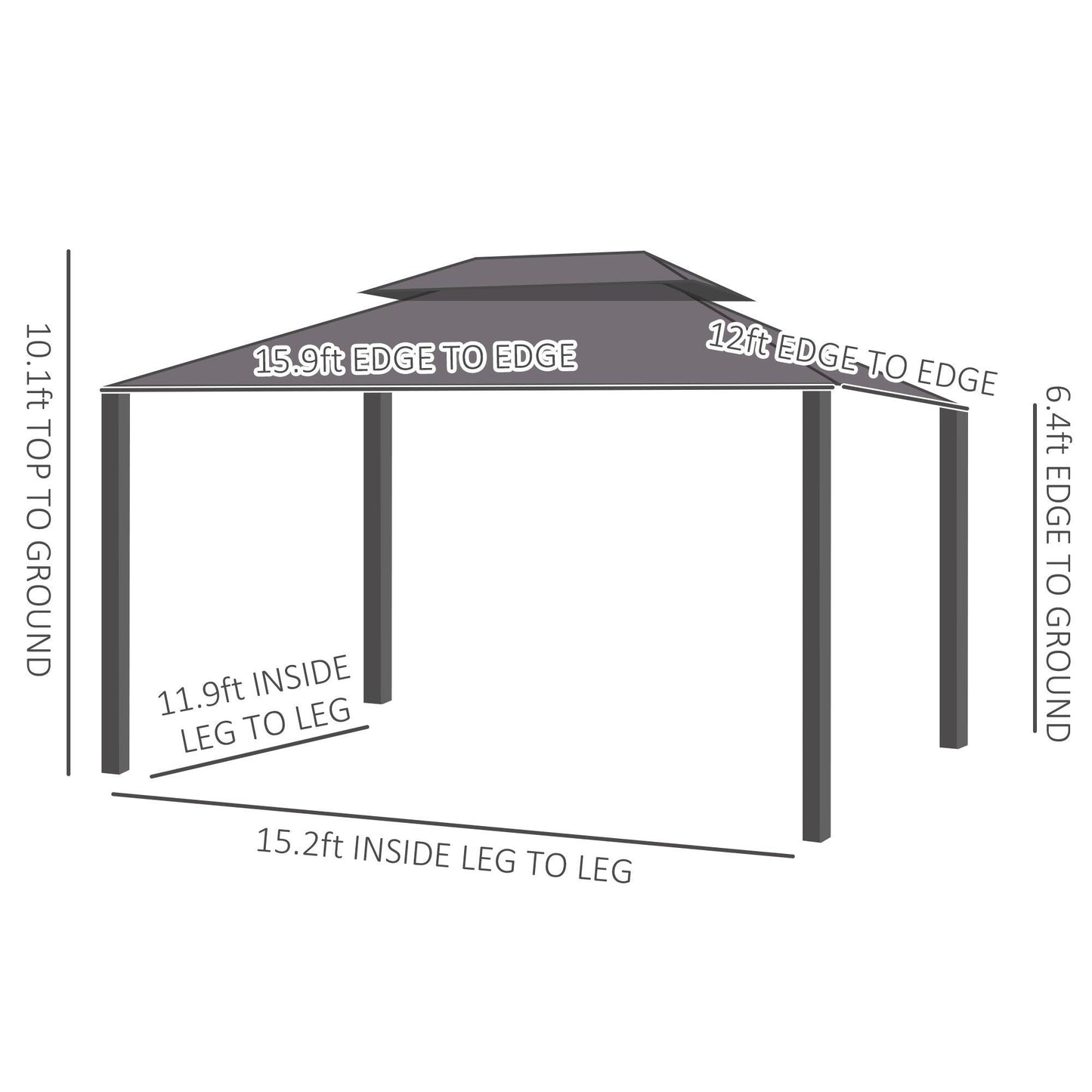 Outdoor and Garden-Patio Gazebo 16' x 12' Netting & Curtains, 2 Tier Double Vented Steel Roof, Hardtop, Ceiling Hooks Aluminum Frame for Outdoor, Brown - Outdoor Style Company