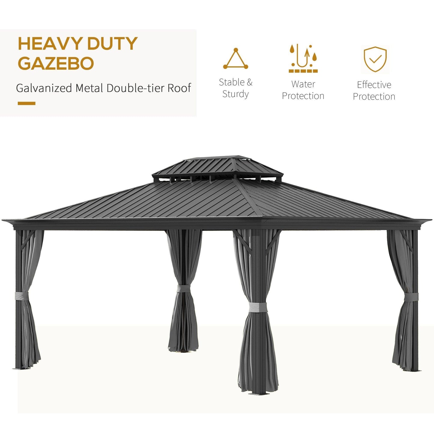 Outdoor and Garden-Patio Gazebo 16' x 12', Netting & Curtains, Double Vented Steel Roof, Permanent Hardtop, Aluminum Frame for Outdoor, Gardens, Lawns, Grey - Outdoor Style Company