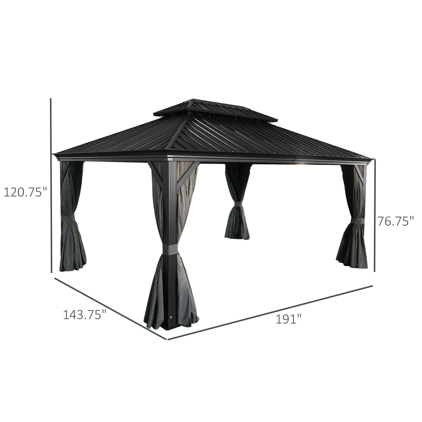 Outdoor and Garden-Patio Gazebo 16' x 12', Netting & Curtains, Double Vented Steel Roof, Permanent Hardtop, Aluminum Frame for Outdoor, Gardens, Lawns, Grey - Outdoor Style Company