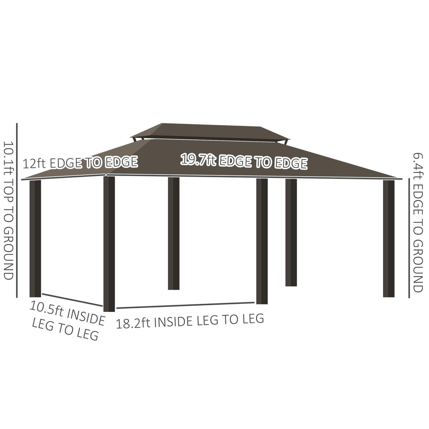 Outdoor and Garden-Patio Gazebo 20' x 12' Netting & Curtains, 2 Tier Double Vented Steel Roof, Hardtop, Rust Proof Aluminum Frame for Outdoor, Gardens, Coffee - Outdoor Style Company