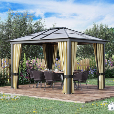 Outdoor and Garden-Patio Gazebo Canopy 12' x 10' Hardtop Luxury Gazebo with Curtains - Outdoor Style Company