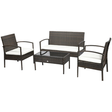 Outdoor and Garden-Patio Porch Furniture Sets 4-PCS Rattan Wicker Chair w/ Table Conversation Set for Yard,Pool or Backyard Indoor/Outdoor Use- Brown - Outdoor Style Company