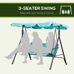 Outdoor and Garden-Patio Porch Swing Chair with Adjustable Canopy, Seats 3 Adults, Steel Frame, Armrests, Green - Outdoor Style Company