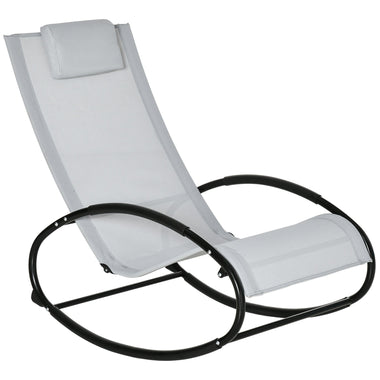 Outdoor and Garden-Patio Rocking Chair, Outdoor Chaise Lounger with Headrest Pillow and Breathable Fabric for Backyard, Living Room, Deck and Poolside, Grey - Outdoor Style Company