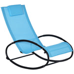 Outdoor and Garden-Patio Rocking Chair, Outdoor Chaise Lounger with Headrest Pillow and Breathable Fabric for Backyard, Living Room, Deck, Light Blue - Outdoor Style Company