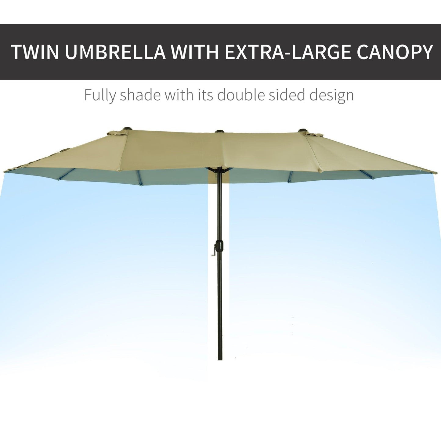 Outdoor and Garden-Patio Umbrella 15ft Double-Sided Outdoor Market Extra Large Umbrella with Crank Handle for Deck, Lawn, Backyard and Pool, Tan - Outdoor Style Company