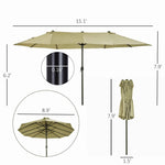 Outdoor and Garden-Patio Umbrella 15ft Double-Sided Outdoor Market Extra Large Umbrella with Crank Handle for Deck, Lawn, Backyard and Pool, Tan - Outdoor Style Company