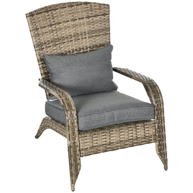 Outdoor and Garden-Patio Wicker Adirondack Chair, Outdoor All-Weather Rattan Fire Pit Chair, Cushions, Tall Curved Backrest and Comfortable Armrests - Outdoor Style Company
