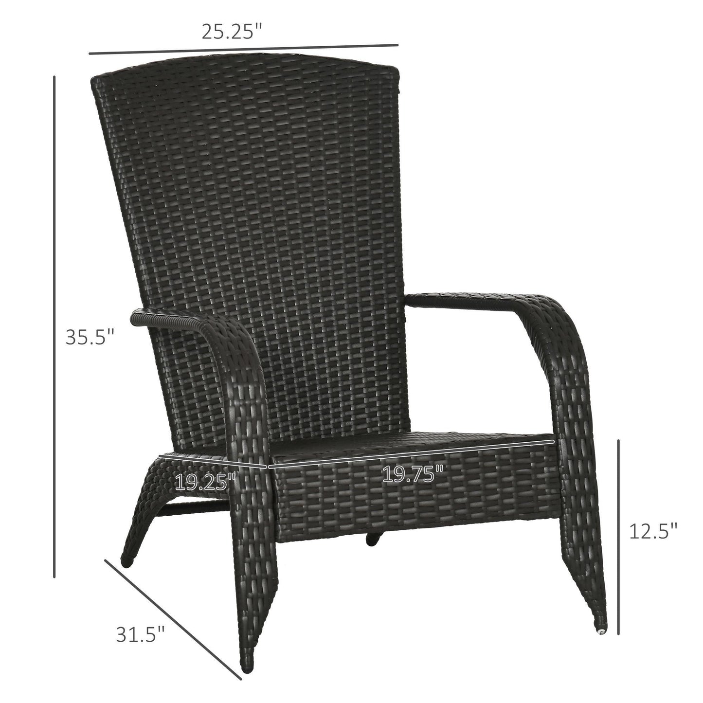 Outdoor and Garden-Patio Wicker Adirondack Chair, Outdoor All-Weather Rattan Fire Pit Chairs w/ Soft Cushions, Tall Backrest, Tilted Seat - Outdoor Style Company