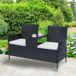 Outdoor and Garden-Patio Wicker Conversation Furniture Set, Outdoor Rattan 2-Seater Chair, Modern Loveseat w/ Cushions & Coffee Table for Garden, Black - Outdoor Style Company