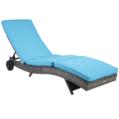 Outdoor and Garden-Patio Wicker Cushioned Chaise Lounge Chair, Outdoor PE Rattan Sun lounger w/ 5-Level Adjustable Backrest & Wheels for, Sky Blue - Outdoor Style Company