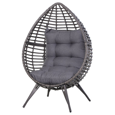Outdoor and Garden-Patio Wicker Lounge Chair with Soft Cushion, Outdoor/Indoor PE Rattan Egg Teardrop Cuddle Chair with Height Adjustable Knob for Garden, Grey - Outdoor Style Company