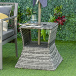 Outdoor and Garden-Patio Wicker Rattan Tea Bisto Side Table with Umbrella Hole, 2-Tier Convenient Storage Shelf & Stylish Design for Outdoor & Backyard, Gray - Outdoor Style Company