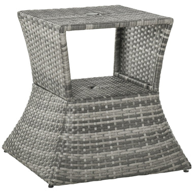Outdoor and Garden-Patio Wicker Rattan Tea Bisto Side Table with Umbrella Hole, 2-Tier Convenient Storage Shelf & Stylish Design for Outdoor & Backyard, Gray - Outdoor Style Company