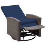 Outdoor and Garden-Patio Wicker Recliner Chair with Footrest, Outdoor PE Rattan 360°Swivel Chair with Soft Cushion, Lounge Chair for Patio, Dark Blue - Outdoor Style Company