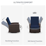 Outdoor and Garden-Patio Wicker Recliner Chair with Footrest, Outdoor PE Rattan 360°Swivel Chair with Soft Cushion, Lounge Chair for Patio, Dark Blue - Outdoor Style Company