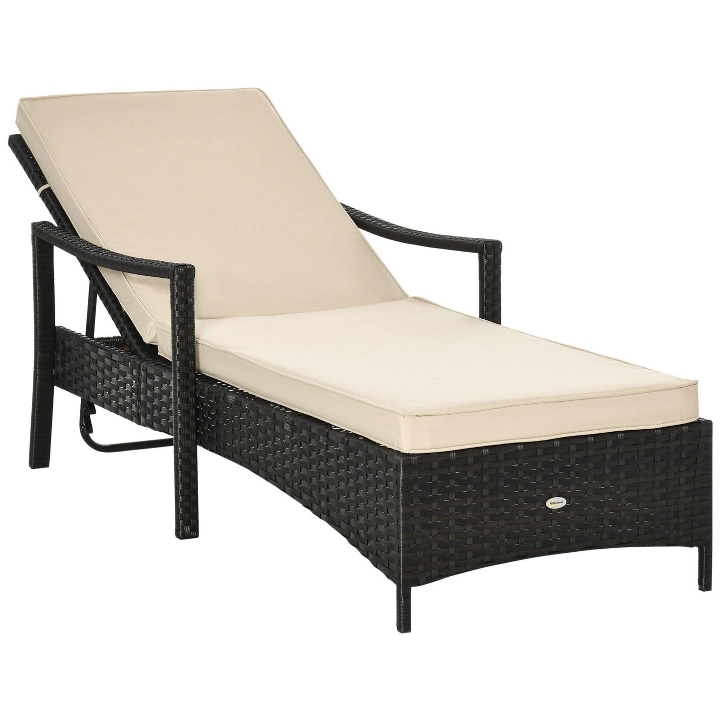 Outdoor and Garden-Patio Wicker Single Sun Lounger, Dual PE Rattan Weave Outdoor Reclining Chair Furniture, 4-Level Adjustable Backrest w/ Removeable & Washable - Outdoor Style Company