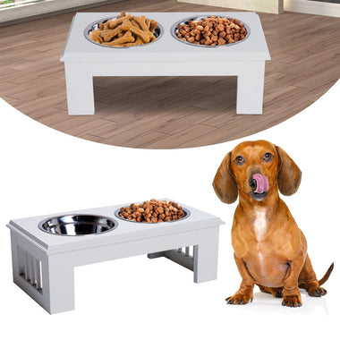 -PawHut 17" Durable Wooden Dog Feeding Station with 2 Included Dog Bowls and a Non-Slip Base White - Outdoor Style Company
