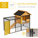 -PawHut 2-Level Rabbit Hutch Bunny Cage, Elevated Pet House with Weatherproof Hinged Asphalt Roof, Removable Tray & Ramp for Outdoor, Natural - Outdoor Style Company