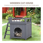 -PawHut 2-Level Wooden Outdoor Cat House , Outdoor Dog Shelter Cat Condo with Lockable Wire Door and Balcony, Grey - Outdoor Style Company