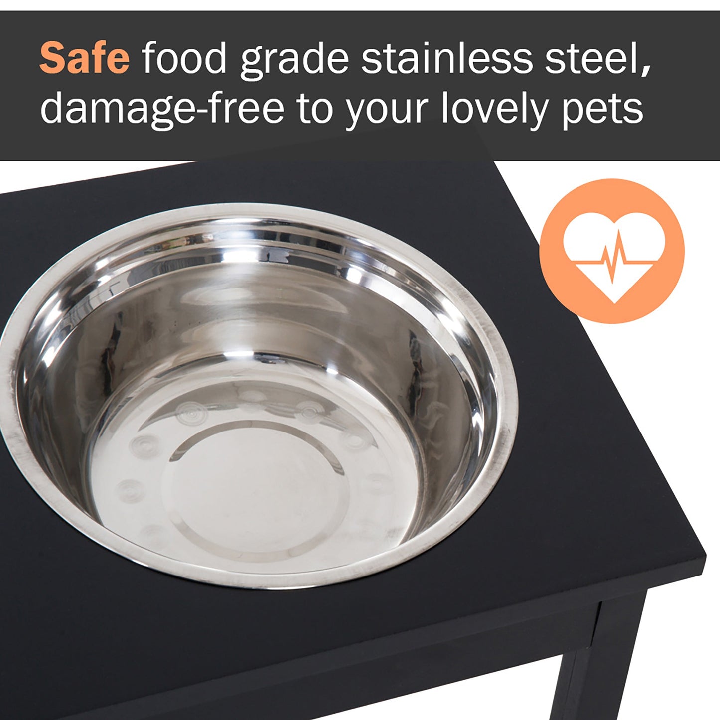 -PawHut 2 Stainless Steel Pet Bowls, 23"L Durable Wooden Heavy Duty Dog Feeding Station - Black - Outdoor Style Company