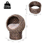 -PawHut 20" Natural Braided Elevated Cat Bed, Cat Basket Kitten House Chair Sofa With Cushion, Dark Brown - Outdoor Style Company