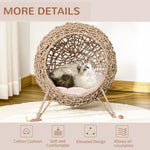 '-PawHut 20.5" Weaved Cat Bed, Hand-Woven Braided Banana Leaf Kitten House Cat Condo with Cushion, Natural - Outdoor Style Company