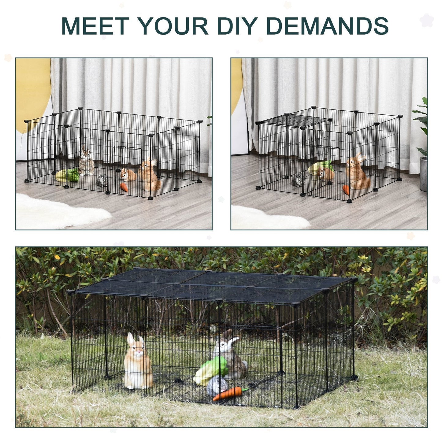 -PawHut 22 Panels Pet Playpen, Small Animal Cage, Portable Metal Wire Yard Fence with Door for Rabbit, Chinchilla, Hedgehog & Guinea Pig, Black - Outdoor Style Company