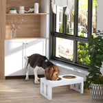 -PawHut 23" Modern Decorative Dog Bone Wooden Heavy Duty Elevated Dog Bowl Feeding Station - White - Outdoor Style Company