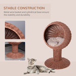 -PawHut 27" Hooded Wicker Elevated Cat Bed, Rattan Kitten Condo Round with Cushion, Brown - Outdoor Style Company