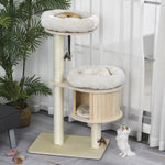 -PawHut 3-Level Morden Cat Tree with Scratching Posts, Cat Tower Fun Cat Badminton Toy for Playing, Soft Cushions, & Play Areas - Outdoor Style Company