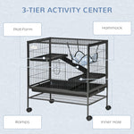-PawHut 3-Storey Small Animal Cage, Metal Ferret Cage, Chinchilla Play House w/ Rolling Casters, 2 Doors, Hammock & Storage Shelf, 31.5" x 20.5", Black - Outdoor Style Company