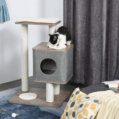 '-Pawhut 34" Cat Tree Tower Kitten House Activity Center Pet Furniture Climbing Frame With Scratching Posts & Carpet Removable Cushions Perch Condo - Outdoor Style Company