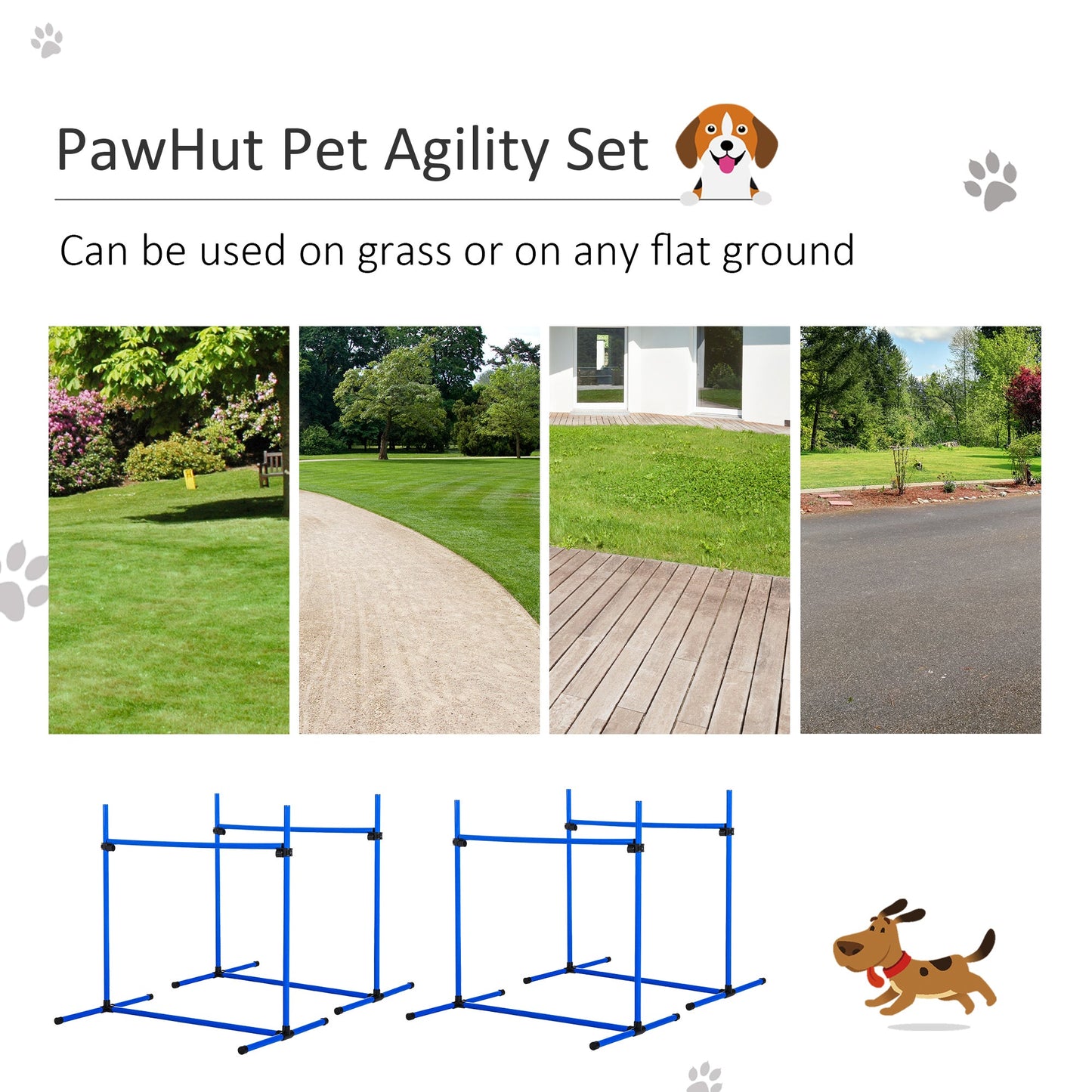 -PawHut 4 Piece Dog Agility Equipment with Adjustable Height Jump Bars, Included Carry Bag & Displacing Top Bar, Blue - Outdoor Style Company