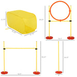 -PawHut 4-Piece Portable Pet Agility Training Equipment for Dogs with Weave Pole, Jumping Ring, High Jump & Tunnel, Yellow - Outdoor Style Company