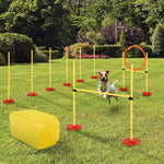 -PawHut 4-Piece Portable Pet Agility Training Equipment for Dogs with Weave Pole, Jumping Ring, High Jump & Tunnel, Yellow - Outdoor Style Company