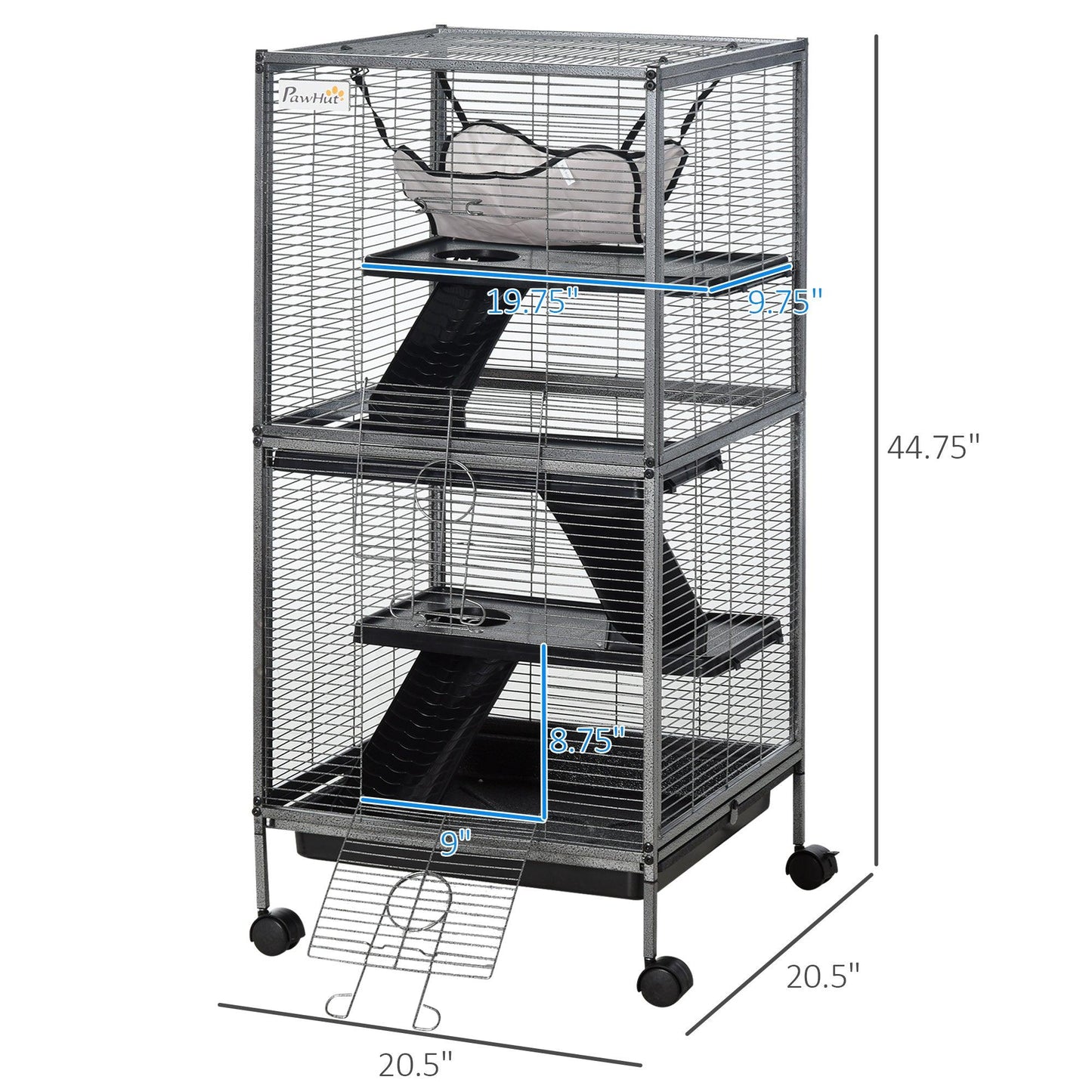 '-PawHut 4-Tier Rolling Small Animal Cage, Pet Hutch for Rabbits, Chinchillas & Ferret with Wheels, Hammock, 4 Platforms & Removable Tray, Silver Gray - Outdoor Style Company