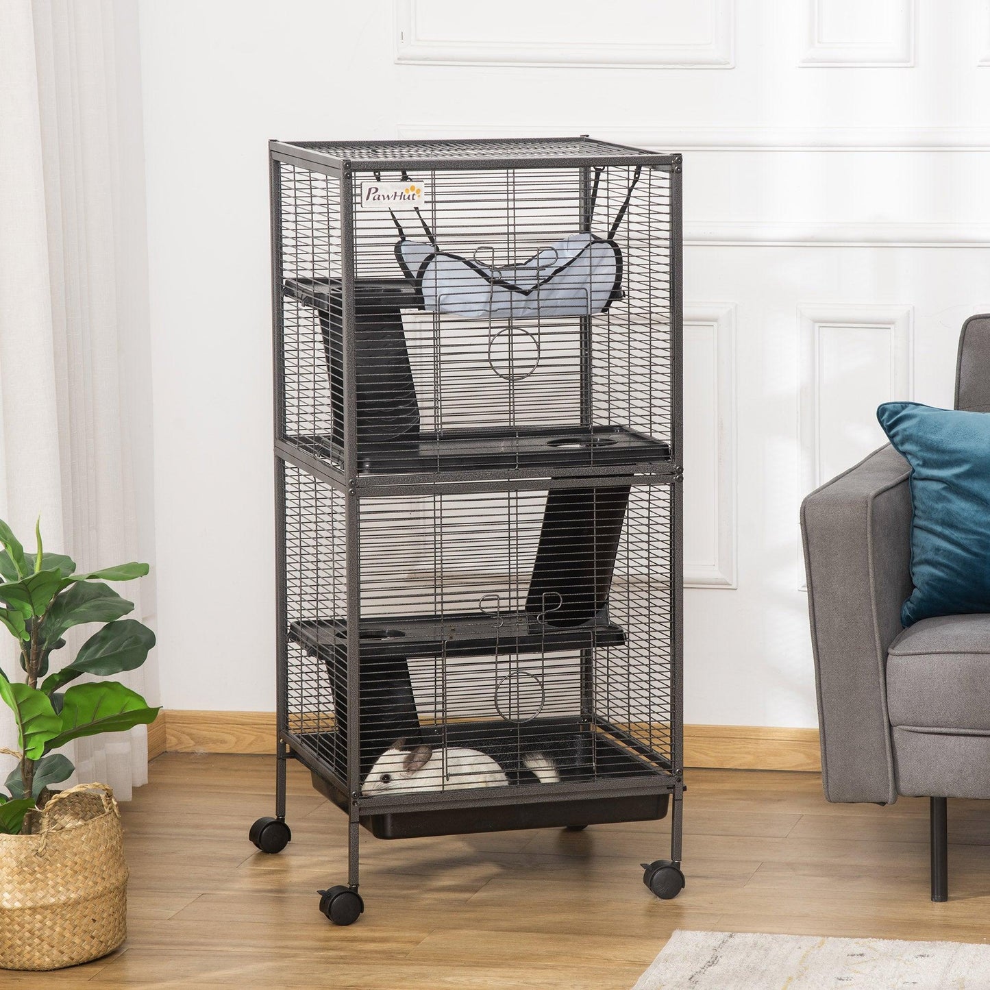 '-PawHut 4-Tier Rolling Small Animal Cage, Pet Hutch for Rabbits, Chinchillas & Ferret with Wheels, Hammock, 4 Platforms & Removable Tray, Silver Gray - Outdoor Style Company