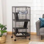 '-PawHut 4-Tier Rolling Small Animal Cage, Pet Hutch for Rabbits, Chinchillas & Ferret with Wheels, Hammock, 4 Platforms & Removable Tray, Silver Gray - Outdoor Style Company