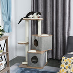 -PawHut 44"H Feline Cat Tower Tree House with Sisal Scratching Posts Soft Relaxing Cushions & Many Perches/Condos - Outdoor Style Company