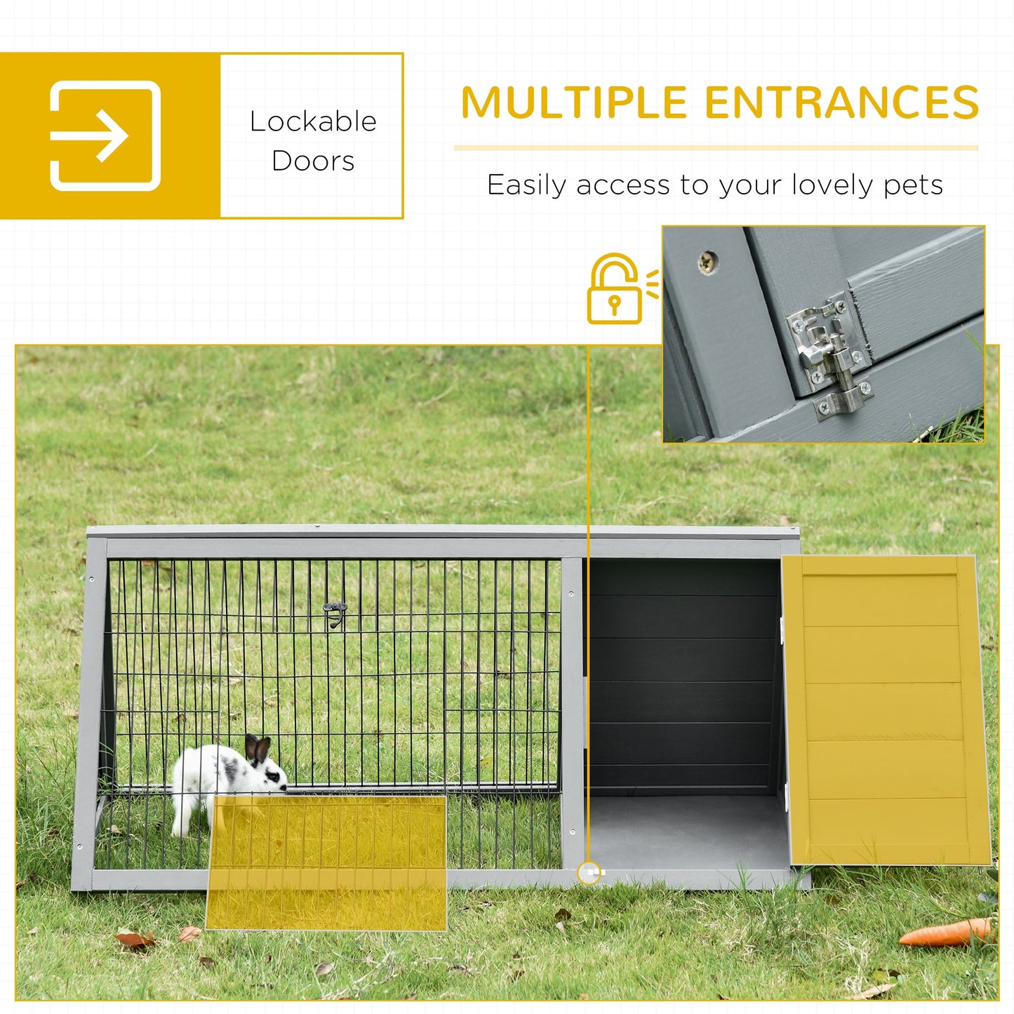 -PawHut 46" x 24" Wooden A-Frame Outdoor Rabbit Cage Small Animal Hutch with Outside Run & Ventilating Wire, Grey - Outdoor Style Company