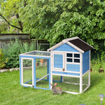 -PawHut 48" Wooden Rabbit Hutch Bunny Cage with Waterproof Asphalt Roof, Fun Outdoor Run, Removable Tray and Ramp, Light Blue - Outdoor Style Company