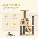 -PawHut 49" Cat Tree, Kitty Activity Center, Wooden Cat Climbing Toy with Condo, Roller, Ladder, Cushions, and Sisal Scratching Post Pad, Natural - Outdoor Style Company